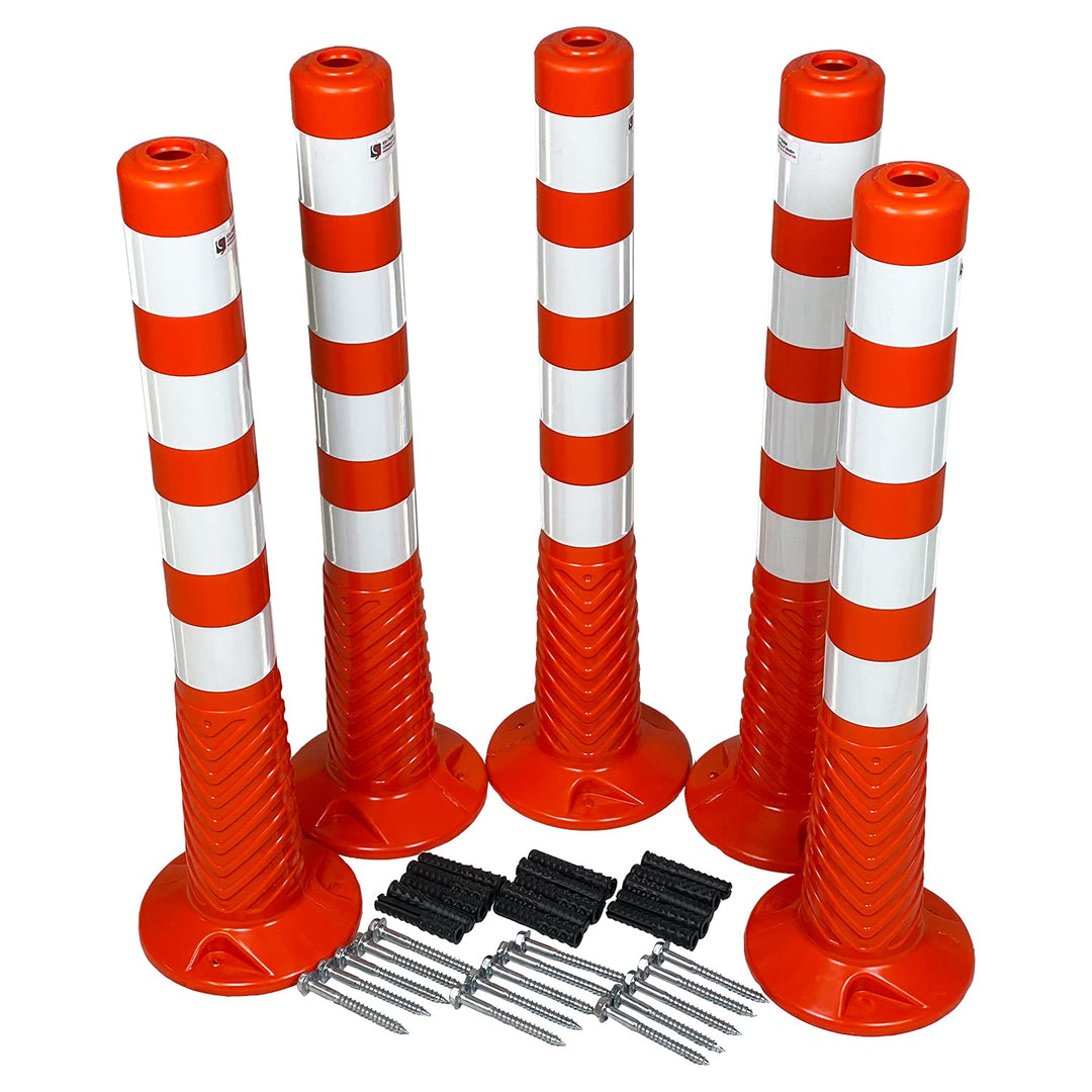 UvV-Flex 5 Stück Sparset Absperrpfosten Ecoline 75cm orange mit vier Reflexstreifen (RA1) inkl. Befe