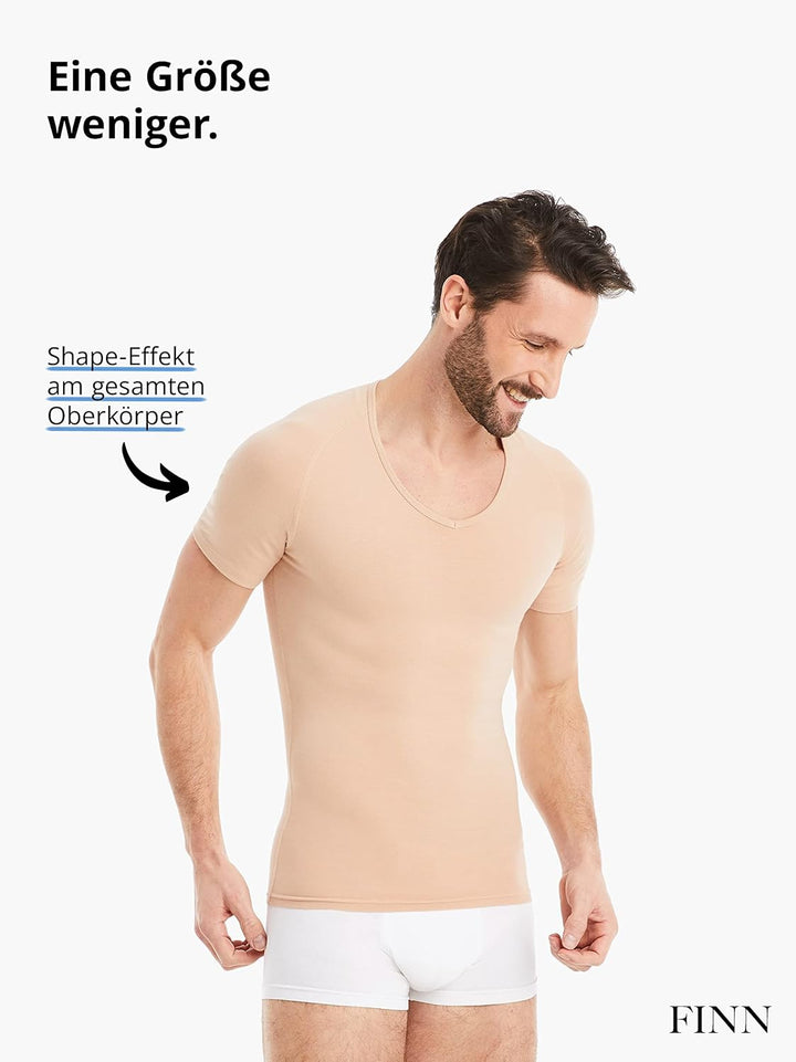 FINN figurformendes Kompressions-Unterhemd Herren - Shapewear Kurzarm Shirt mit Bauch-Weg Effekt - B
