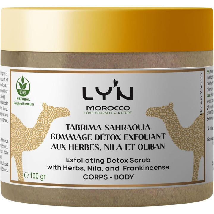 Ly'n Morocco TABRIMA SAHRAOUIA NILA und Weihrauch männlich Körpermaske Exfoliant für Knie, Ellbogen,