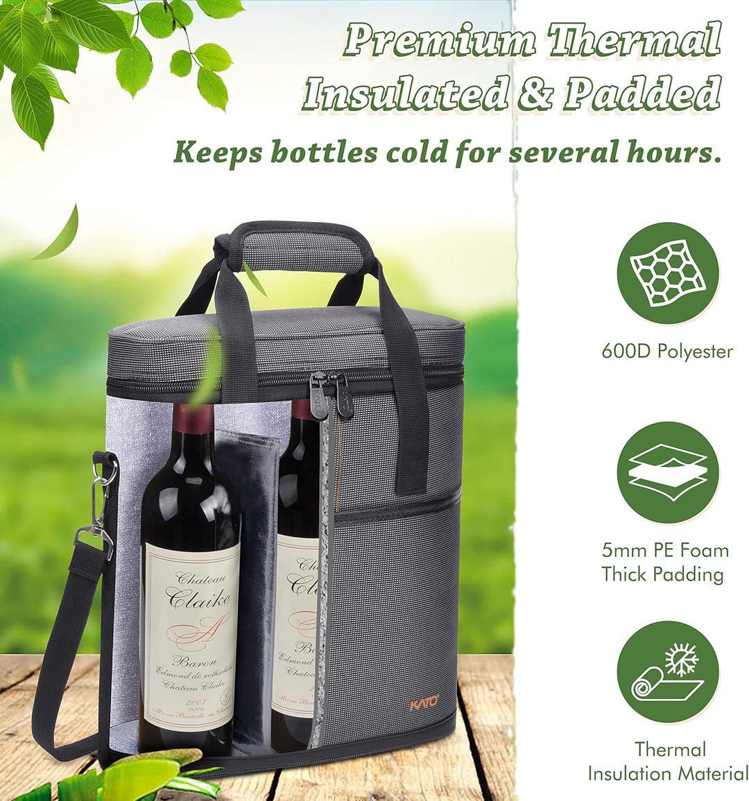 Kato Tirrinia Kühltasche Klein- Flaschenträger für Wein & Bier, gepolsterte weinkühltasche mit isoli
