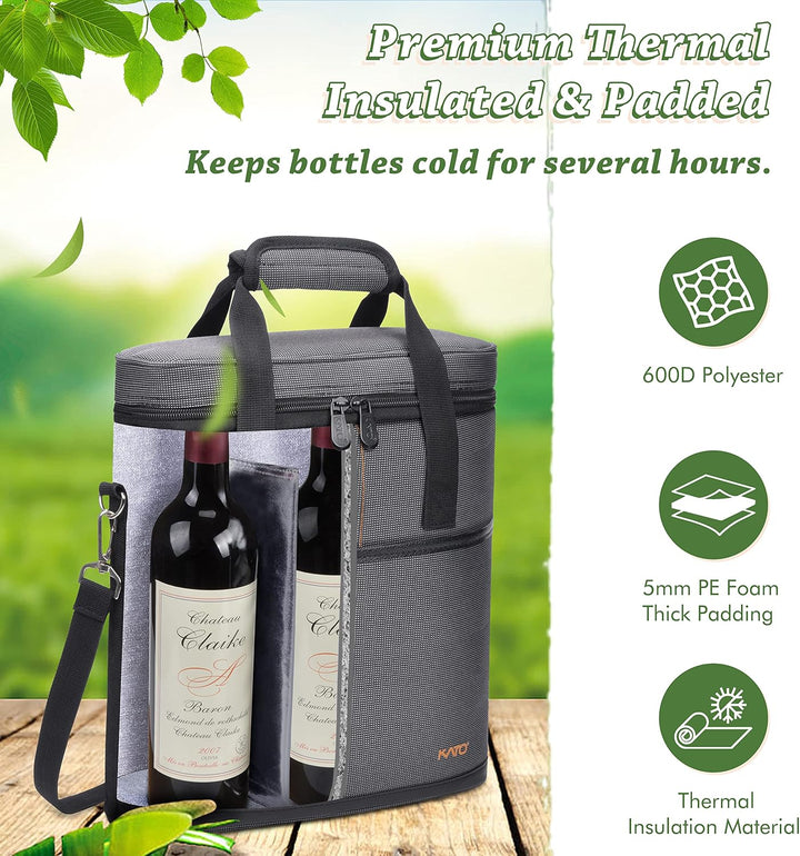 Kato Tirrinia Kühltasche Klein- Flaschenträger für Wein & Bier, gepolsterte weinkühltasche mit isoli