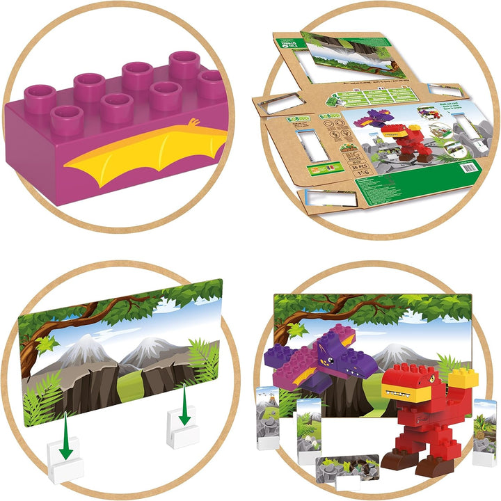BIOBUDDI Dinosaurier T-Rex & Flugsaurier Pterodaktylus, 36 Teile, 100% kompatibel mit Lego & duplo,