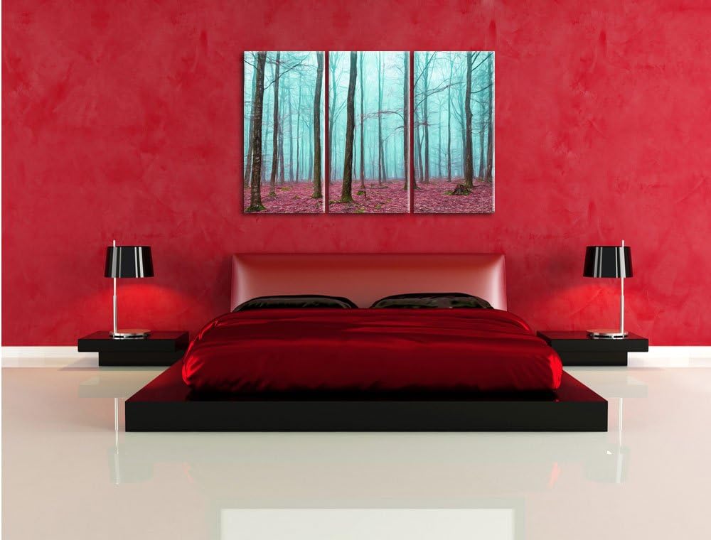 Pixxprint Wald / 3-Teilig/Gesamtmass 120cm Leinwandbild bespannt auf Holzrahmen/Wandbild Kunstdruck