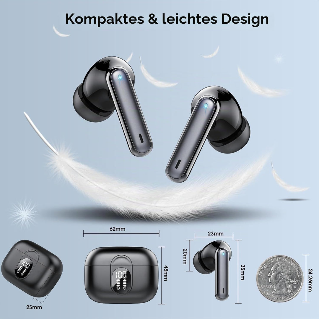 Csasan Bluetooth Kopfhörer, Kabellos Bluetooth 5.3 Deep Bass mit 4 ENC Mic, 40Std Spielzeit Touch Co