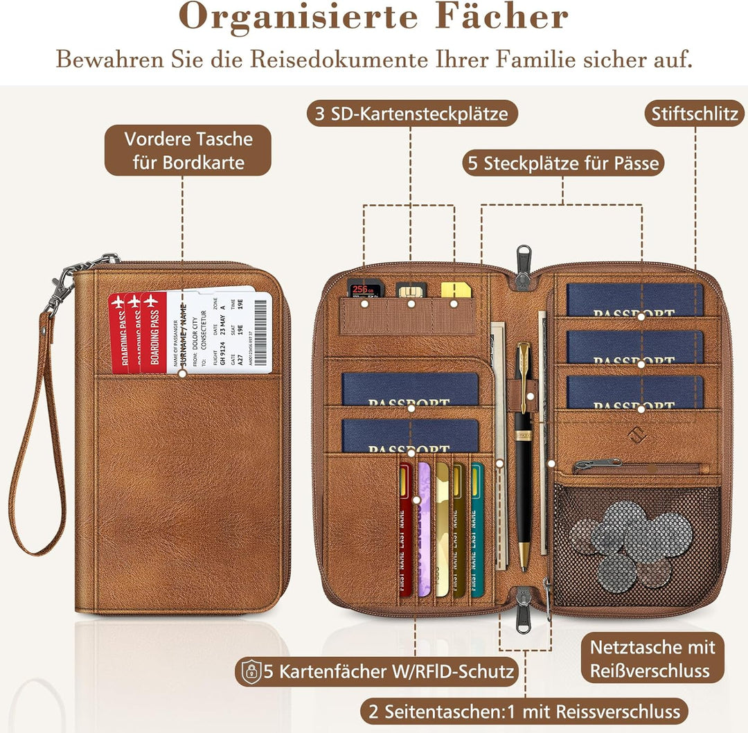 FINTIE Reisepasshülle für Familien 4–6, RFID-blockierend, Reisedokumenten-Organizer, Clutch für Reis