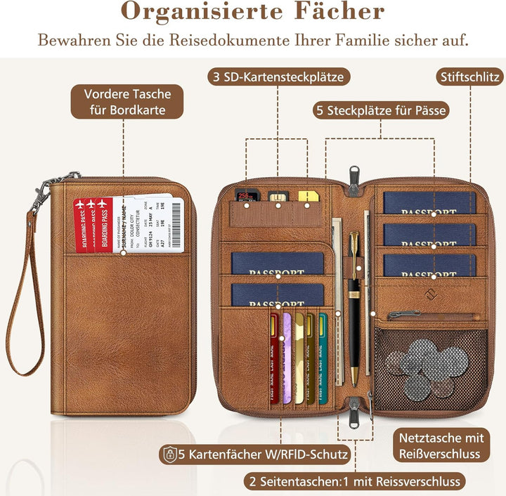 FINTIE Reisepasshülle für Familien 4–6, RFID-blockierend, Reisedokumenten-Organizer, Clutch für Reis