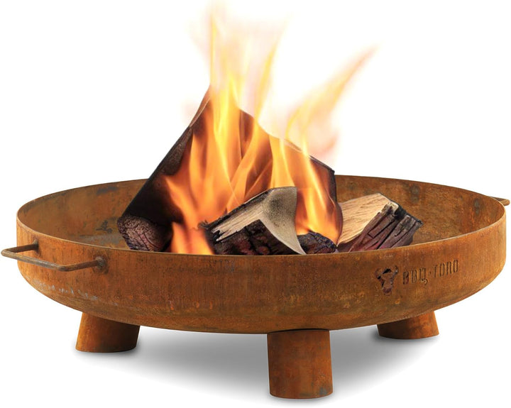BBQ-Toro Feuerschale Ø 60 cm | Rostoptik | Outdoor Feuerstelle mit DREI Standbeinen und Zwei Griffen