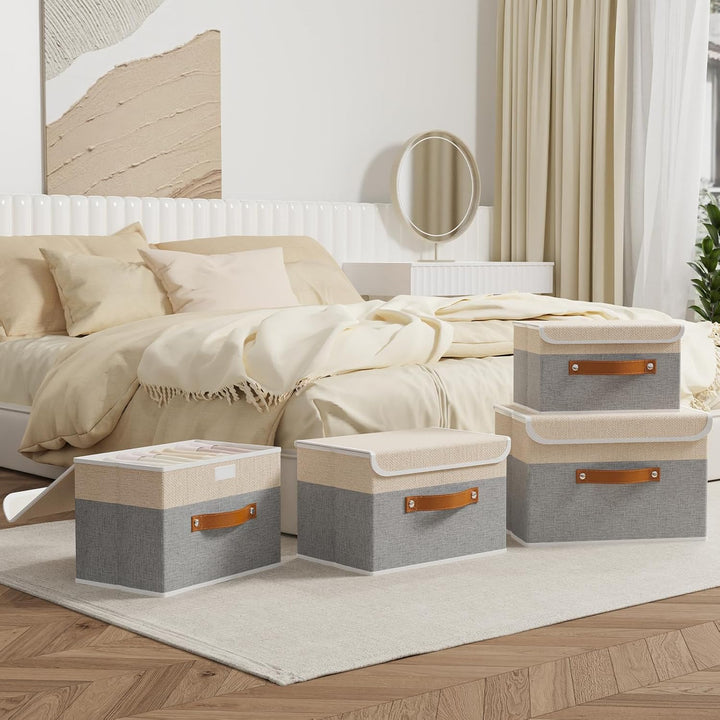 OUTBROS 2 Stück Aufbewahrungsboxen mit Deckel, 38 x 25 x 25 cm, faltbare Stoffboxen, Aufbewahrungskö