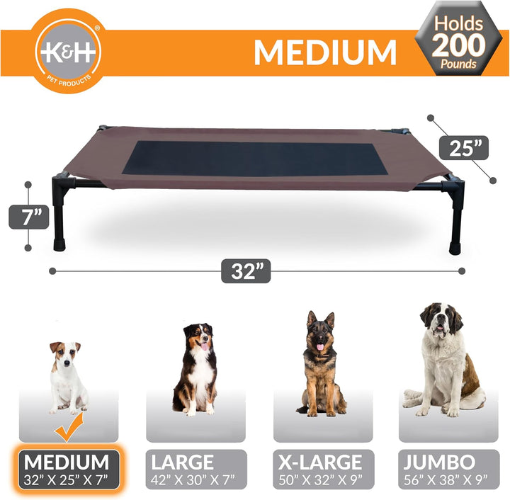 K&H PET PRODUCTS Hundebett, erhöht, Netzstoff, Grösse M, 63,3 x 81,8 x 17,8 cm, Schokoladenbraun/Sch