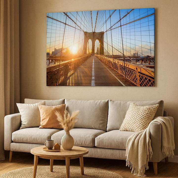 Bilder auf Leinwand New York Brücke Leinwandbild mit Rahmen 70x50cm Wandbilder Dekoration Wohnzimmer