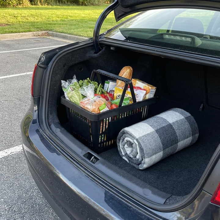 Einkaufskörbe 5 Stück schwarz mit zwei Tragegriffe aus Plastik 22 Liter Verkaufskörbe stapelbar Grif