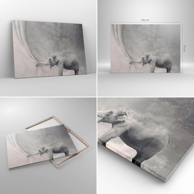 Bilder auf Leinwand 100x70cm Leinwandbild Elefant Vorhang Abstraktion Phantasie Gross Wanddeko Bild