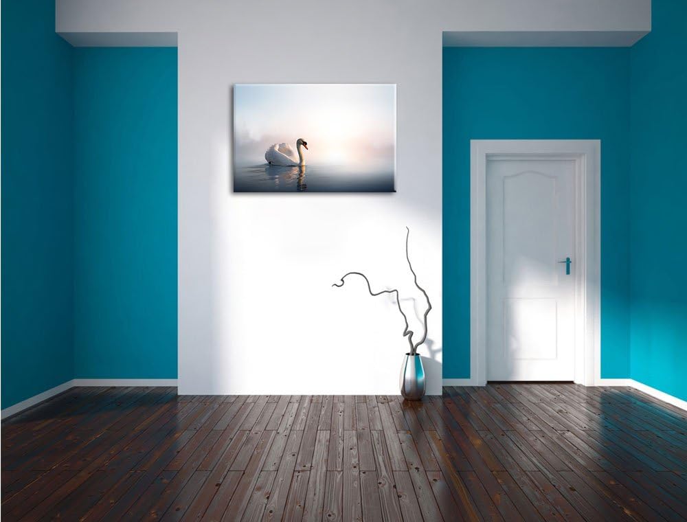 traumhafter weisser Schwan im See Format: 100x70 auf Leinwand, XXL riesige Bilder fertig gerahmt mit