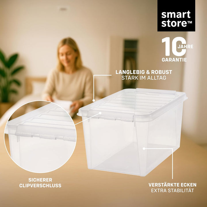 SmartStore Aufbewahrungsboxen 47 L – 5 transparente und stapelbare Boxen mit Deckel und Clipverschlu