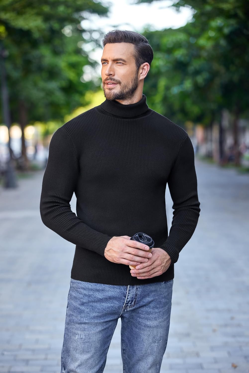 COOFANDY Herren Rollkragen Pullover Langarmshirt Feinstrick Sweater Rollkragen Freizeit Slim fit Bas