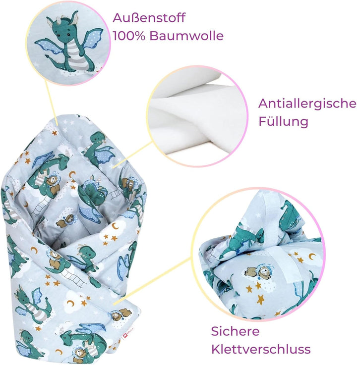 Babylux Einschlagdecke BABYHÖRNCHEN 75 x 75 cm Baby Neugeborene Erstausstattung (130. Babydrache), 1