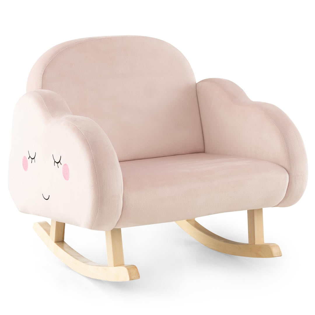DREAMADE Kindersessel, Kindersofa aus Veloursstoff mit Rückenlehne, massiven Holzfüssen &amp; Kippsicher