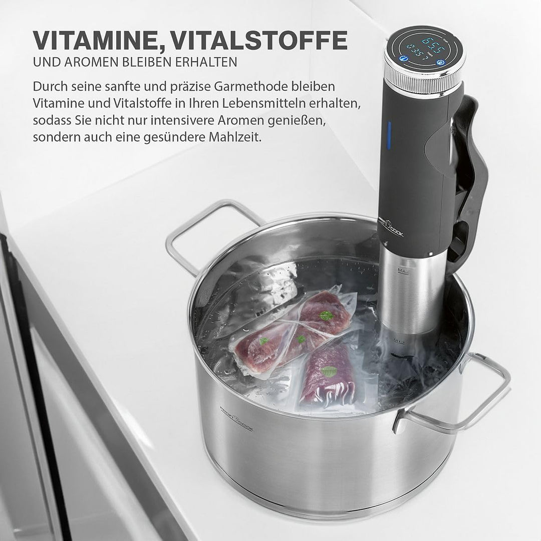 ProfiCook Sous Vide-Stick Edelstahlgehäuse mit Touchdisplay, Sous Vide bis 90 Grad inkl. Joghurt Mak