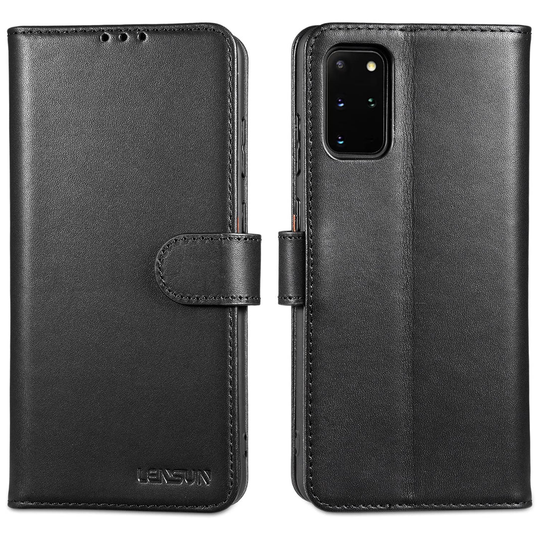 LENSUN Echtleder Hülle für Samsung Galaxy S20 Plus, Handyhülle [Echtes Leder] [Magnetverschluss] [RF