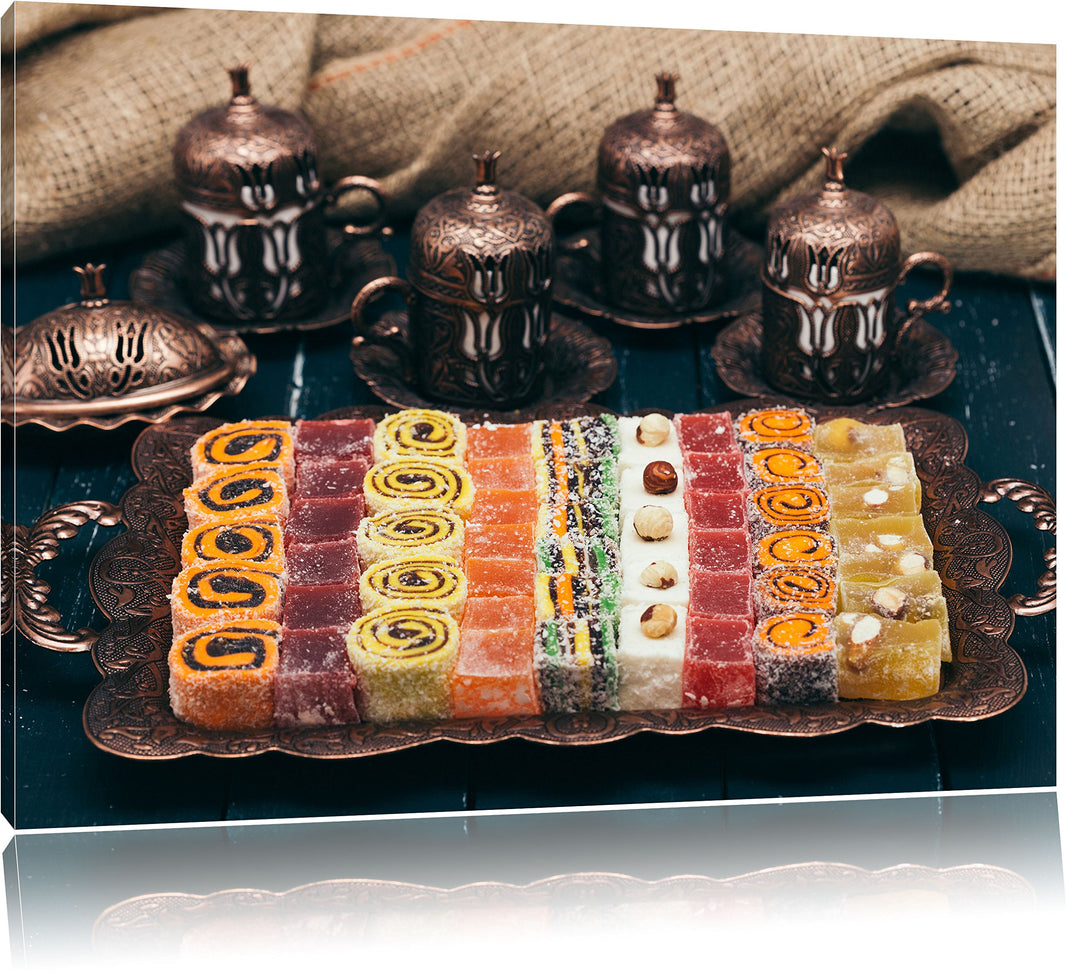 Pixxprint traditionelle türkische Desserts / 100x70cm Leinwandbild bespannt auf Holzrahmen/Wandbild