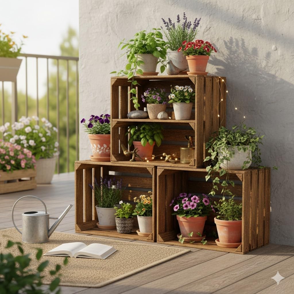 Teramico Alte geflammte Obstkisten / Holzkisten mit Zwischenboden LANG verarbeitet - Ideal für den M