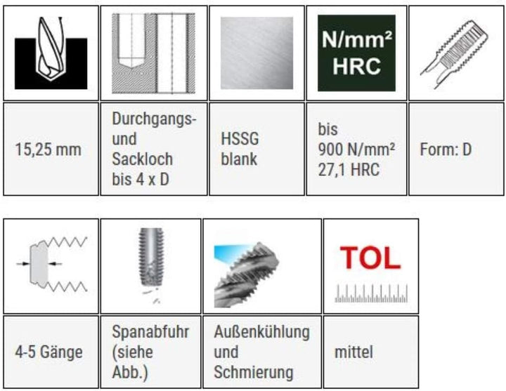BAER Gewindebohrer G 3/8 x 19 HSSG - Einschnittgewindebohrer Form D - G (BSP) 3/8x19 - Gewindeschnei