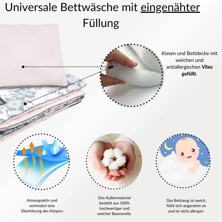 Bellochi Multifunktional Baby Decke Set - Doppelseitig Baby Bettwäsche 75x100 cm und Kissen 30x40cm
