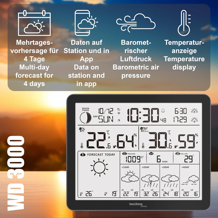 WD3000 - Wetterstation mit 4 Tage Wettervorhersage, Inklusive Aussensender, Daten auf der Station un