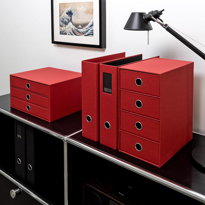 Rössler 1524452363 - S.O.H.O. 3er Schubladenbox für DIN A4, mit Griffloch, Rot, 343 x 250 x 185 mm,
