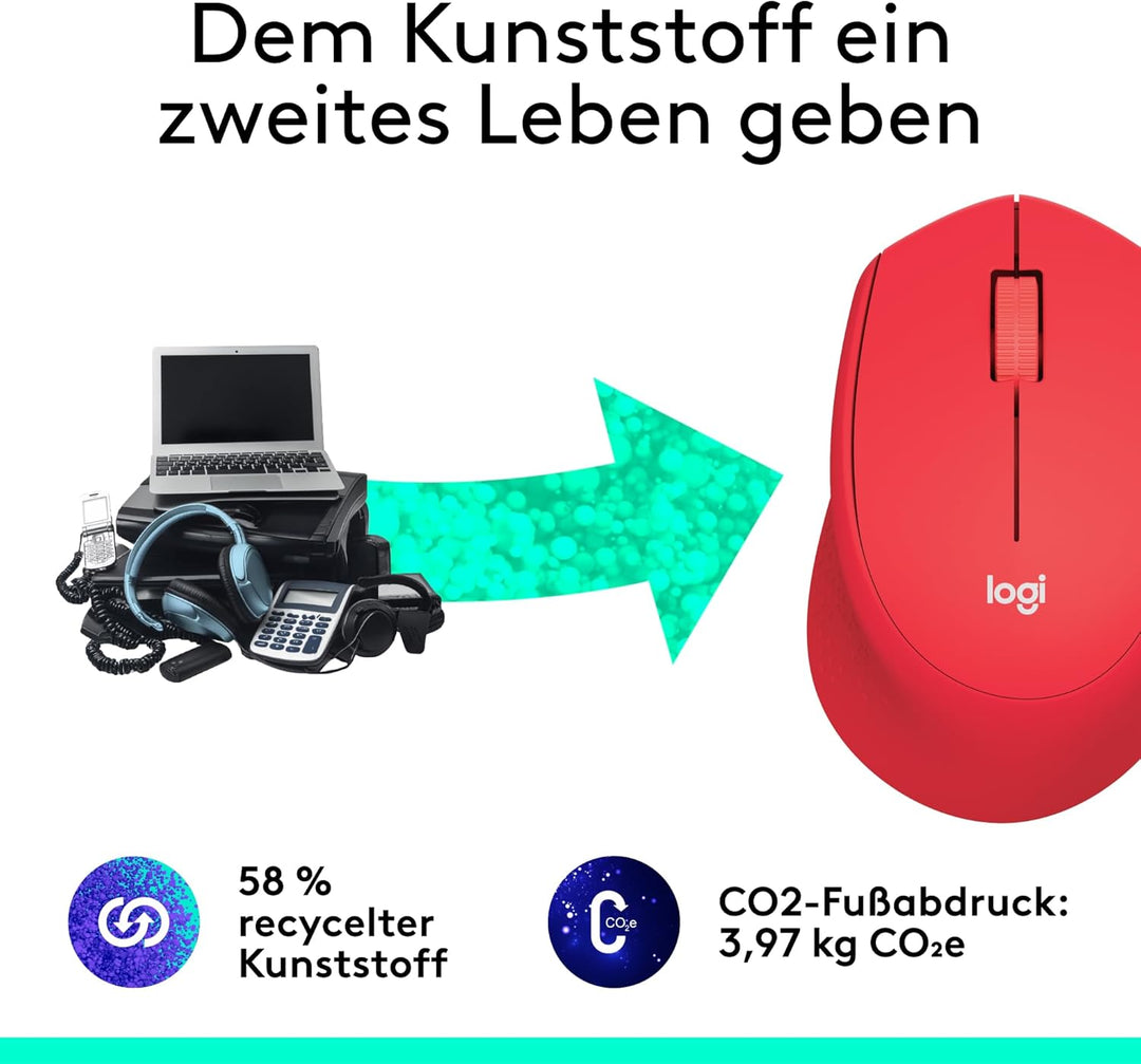 Logitech M330 SILENT PLUS Kabellose Maus, 2,4 GHz mit USB-Nano-Empfänger, 1000 DPI Optical Tracking,
