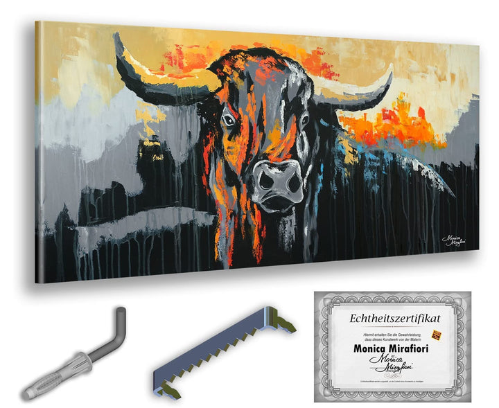 Monica Mirafiori I 100% HANDGEMALT I Gemälde BULL 100x50cm | Gemälde Handgemalt | Acrylgemälde | Seh