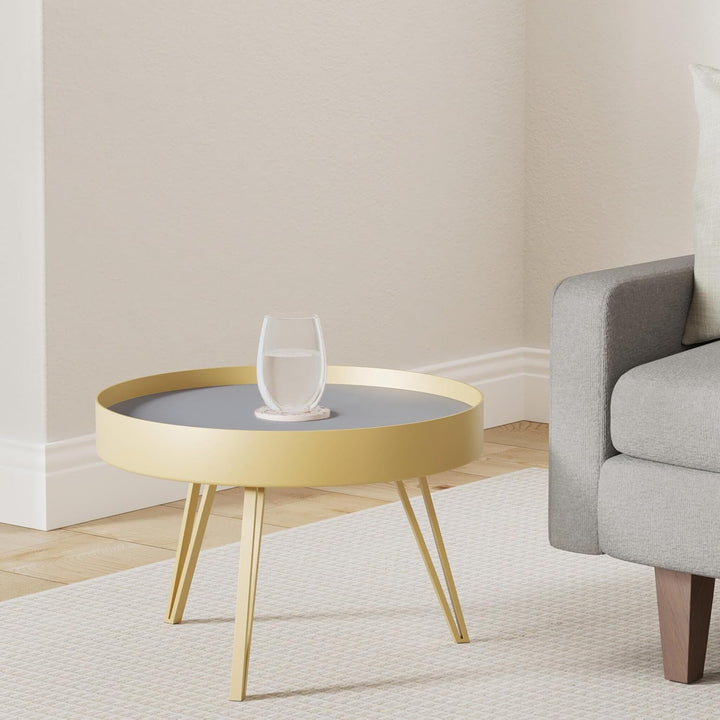 M2 Kollektion Tom 2 Couchtisch/Sofatisch, Metall, schwarz, gold, Durchmesser=60, Höhe=41cm