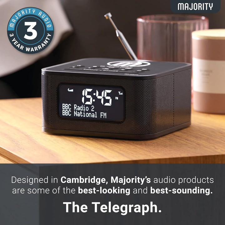 MAJORITY Knapton | Nachttischradio mit Bluetooth | 15W kabelloses Laden & USB-Laden | DAB+ und FM |