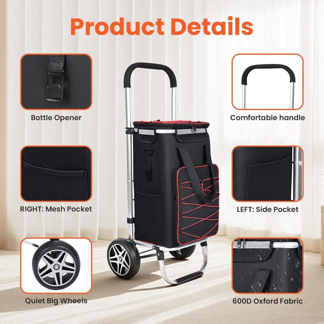 YEAUPE PRO 3in1 Einkaufstrolley mit Kühlfach, 45L Einkaufsroller mit Abnehmbarer Tasche, Max. 25kg B