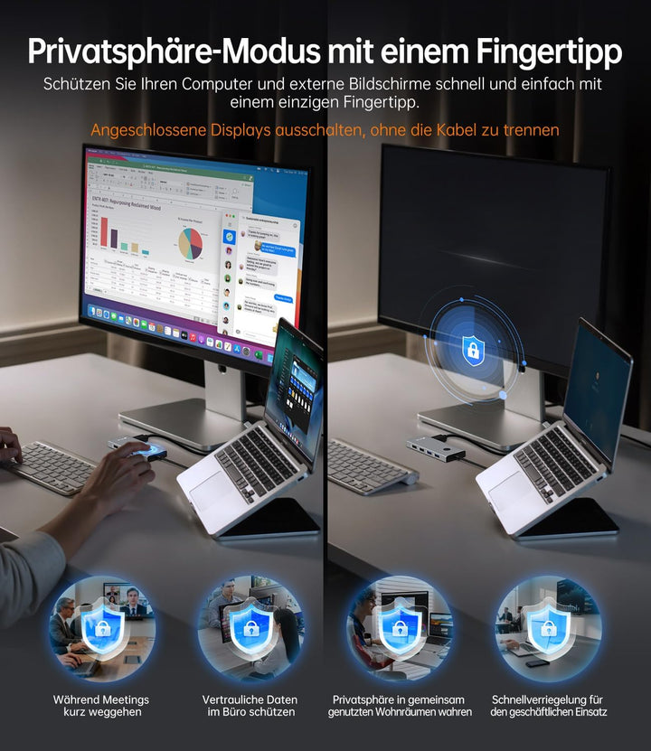 NOVOO 10-in-1 USB C Docking Station Dual Monitor, Typ C Hub mit 2 HDMI 4K@60Hz, 100W PD, 5Gbps USB-C