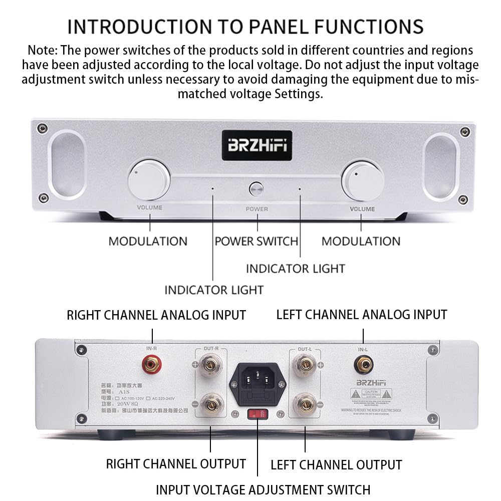 A1S Reiner Class A Verstärker 20W×2 2.0 Kanal HiFi Stereo Audio Endverstärke (Silber)
