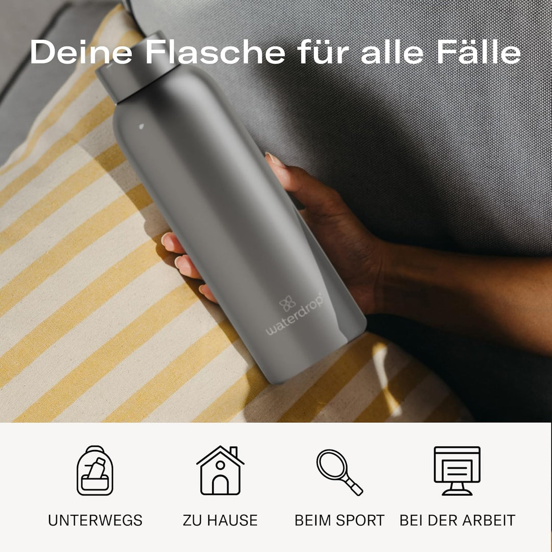 waterdrop® Edelstahl Trinkflasche 600ml - auslaufsichere Trinkflasche Kohlensäure geeignet & BPA fre