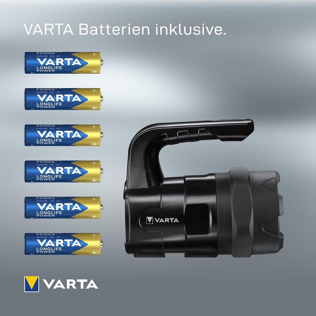 VARTA Taschenlampe LED Laterne inkl. 6x AA Batterien, Indestructible BL20 Pro Arbeitsleuchte, zwei L