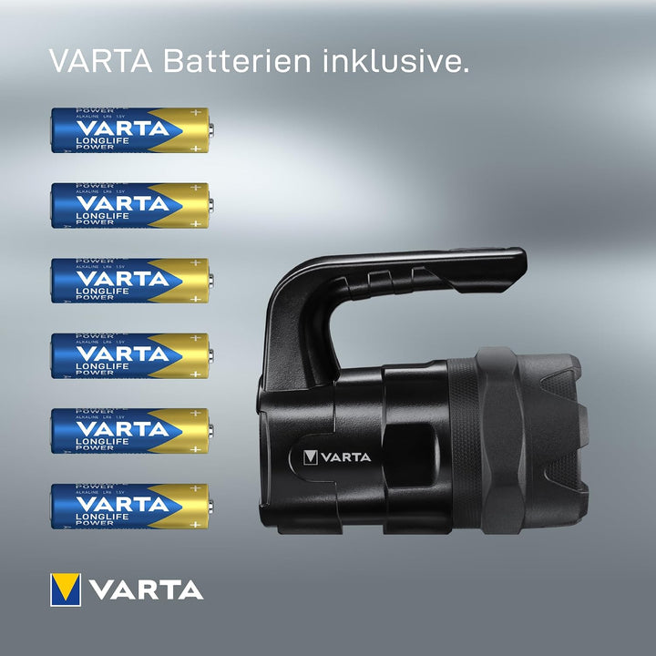 VARTA Taschenlampe LED Laterne inkl. 6x AA Batterien, Indestructible BL20 Pro Arbeitsleuchte, zwei L