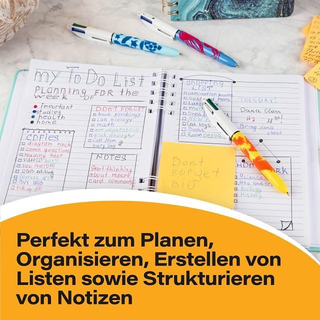 BIC 4 Farben Kugelschreiber Set 4 Colours Velours, mit samtiger Oberfläche in Dschungelmotiven, 12er
