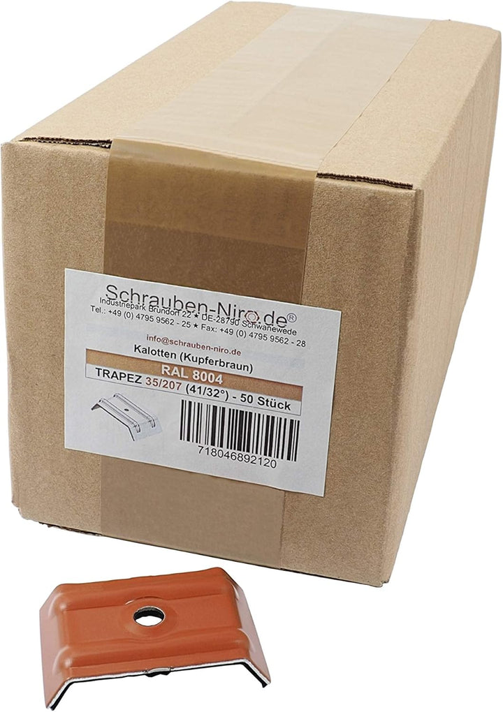 100 Stück Kalotten 35/207 Trapezbleche Alu 41-32 Kupferbraun RAL 8004 | Lichtplatten, Wellplatten, f