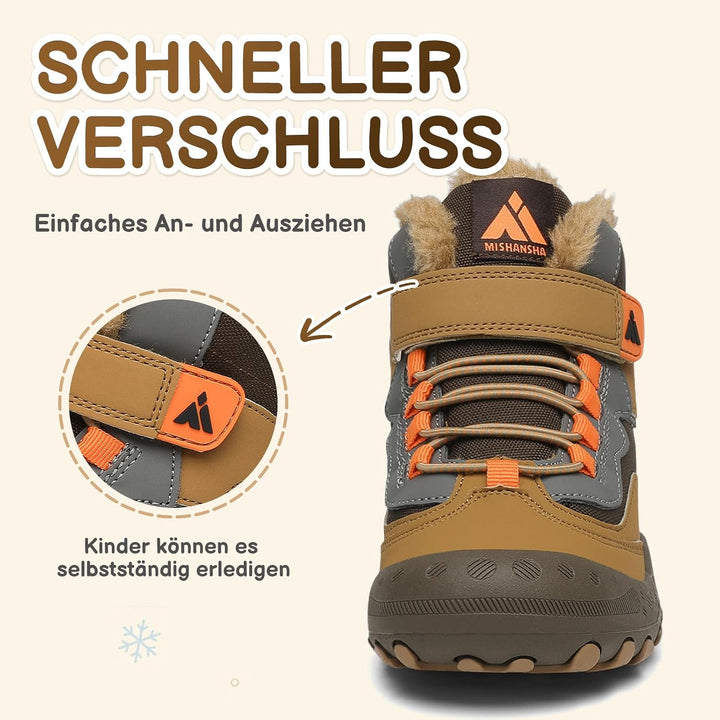 Mishansha Kinder Winterschuhe Gefüttert Winterstiefel für Jungen Mädchen Gr.24-38 37 EU Braun Schwar
