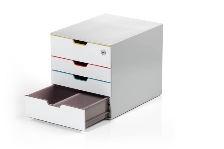 Durable Schubladenbox A4 (Varicolor Mix Safe) 4 Fächer, mit Schloss &amp; Etiketten zur Beschriftung, me