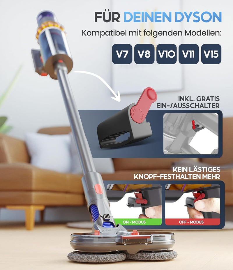 HELDENWERK Wischaufsatz für Dyson elektrisch für V7/V8/V10/V11/V15 Staubsauger I Wischmopp Aufsatz m