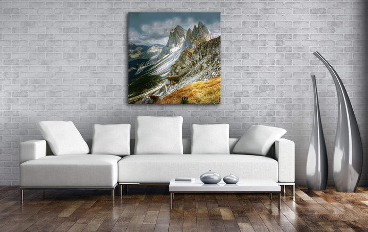 deyoli Dolomiten Format: 70x70 als Leinwandbild, Motiv fertig gerahmt auf Echtholzrahmen, Hochwertig