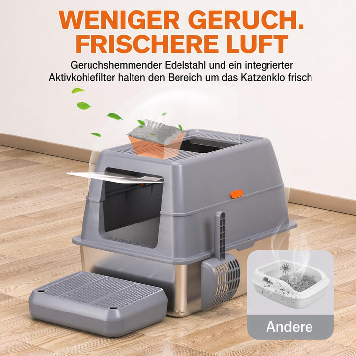 XXXL Katzenklo Edelstahl mit Deckel 70x50x45 cm 90 L extra gross Katzentoilette Edelstahl für grosse