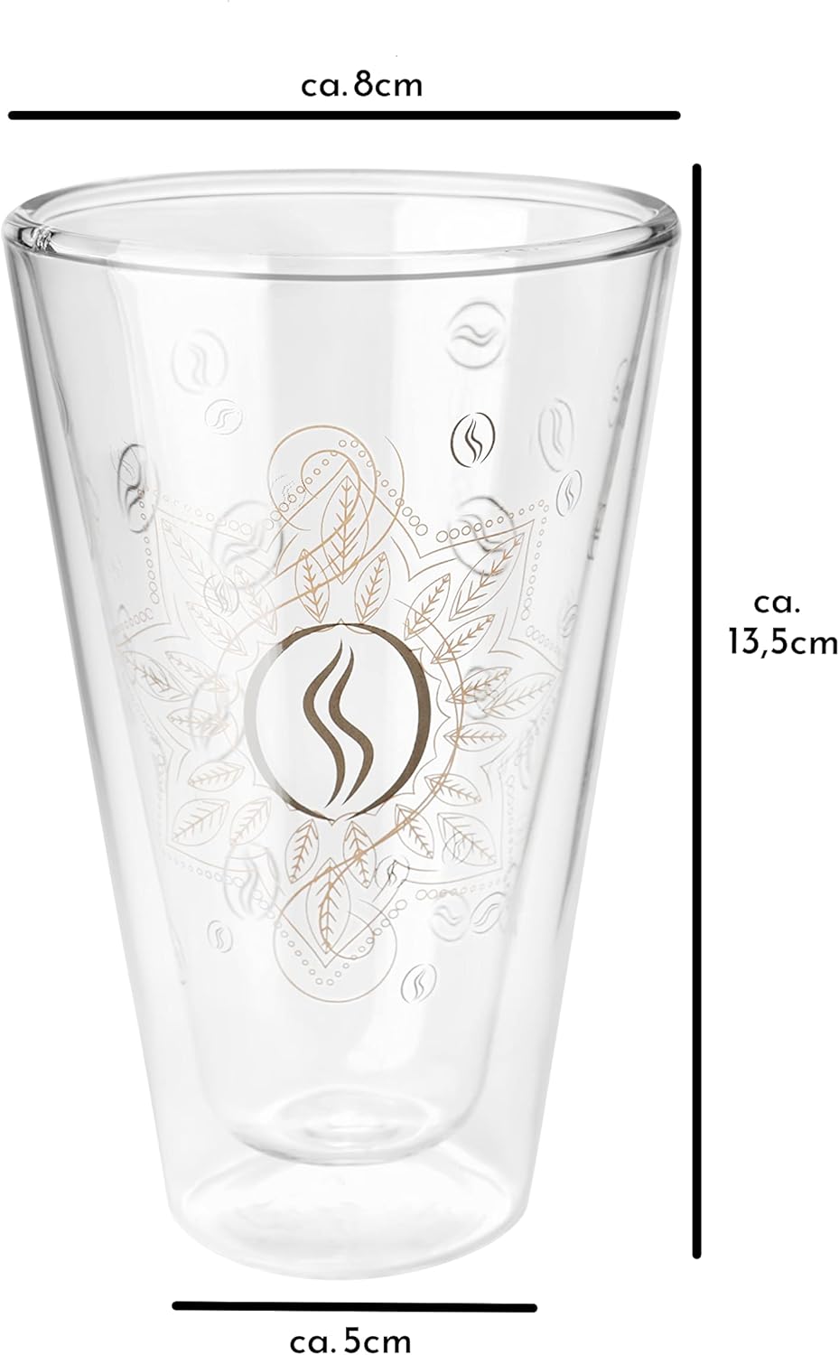 Montepreti Design Latte Macchiato Gläser 250ml, Kaffeeglas für Cappuccino, Espresso, Kaffee-Mandala,