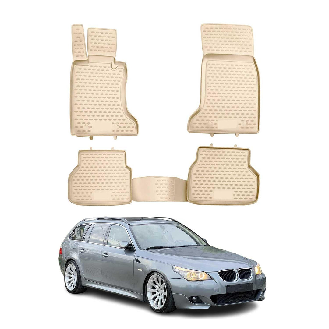 OMAC Gummimatten Fussmatten kompatibel mit BMW 5er E60 E61 2003-2010 TPE Automatten Beige 4X Fussmat