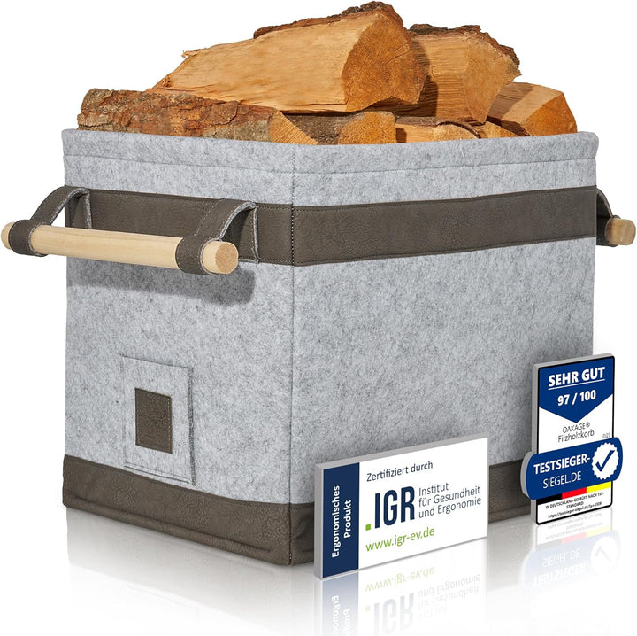 OAKAGE® Holzkorb für Kaminholz Gross [Schmutzabweisendes Innenfutter und Lederboden] Kaminholzkorb F
