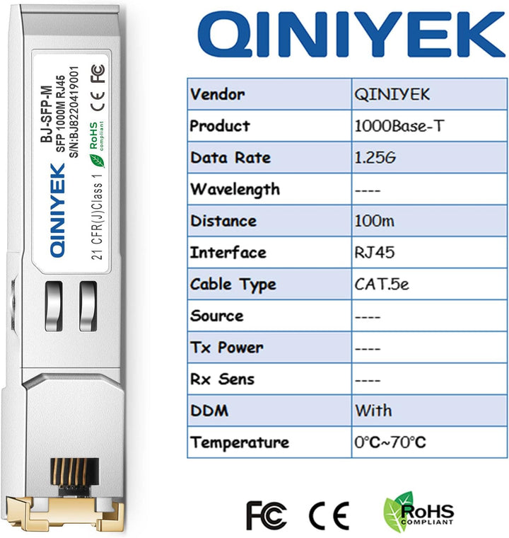 [2 Stück] 1.25G SFP to RJ45 Module, 10/100/1000BASE-T Transceiver für Cisco GLC-T/SFP-GE-T, Meraki M
